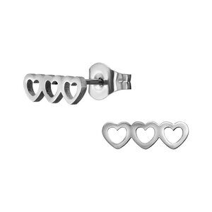 Stainless Steel Trio Heart Ear Studs 10.5mm